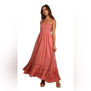 Serene Sunshine Rose Swiss Dot Smocked Cutout Tiered Maxi Dress